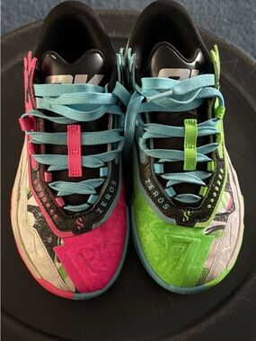 Melo Ball Puma Kids Pink & Green Multicolor Sneakers with Blue Laces